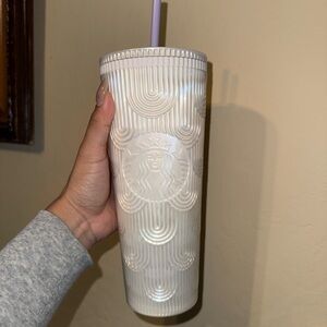 Starbucks Iridescent Pearl White Tall Tumbler with Pastel Straw